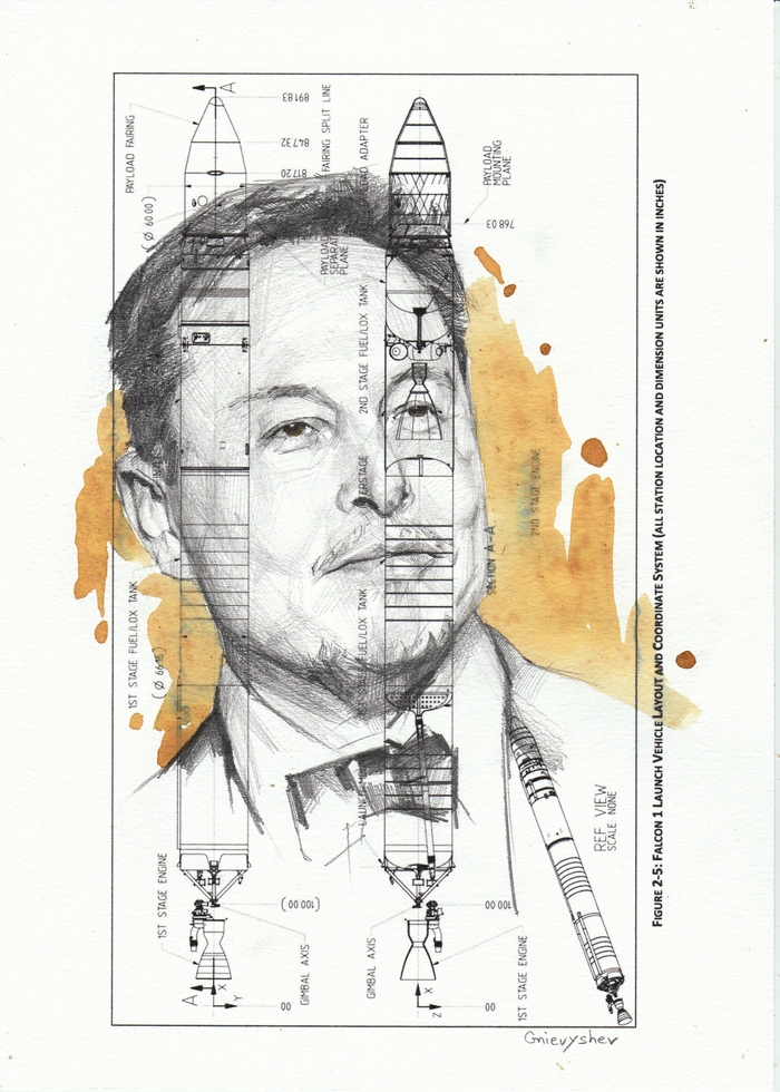 Elon Musk - My, Gnievyshev, Art, Portrait, Elon Musk, Spacex, Drawing, Pencil, Celebrities