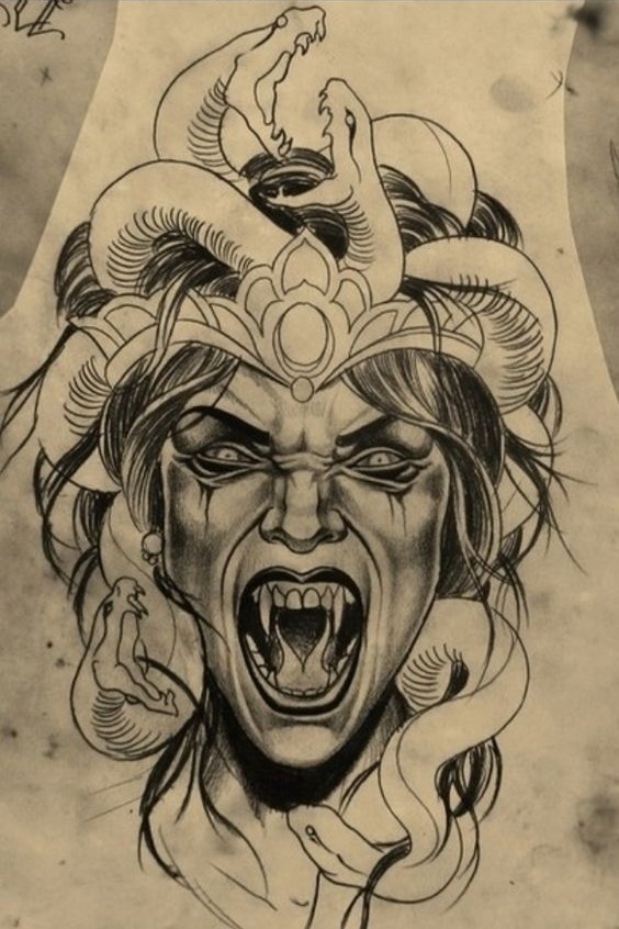 Medusa Gorgon (a selection of sketches from the network) - Tattoo, Medusa Gorgon, Longpost, Sketch, Girls, Snake, Art