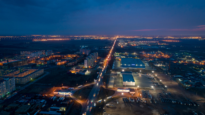 Night Moscow highway - My, Highway, Saint Petersburg, , Quadcopter, 