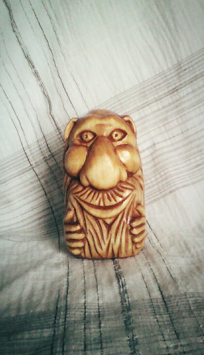 The brownie is cut out of wood (aspen) height 7cm. - My, Wood carving, Brownie, Thread, Slavic mythology, Creation, Longpost
