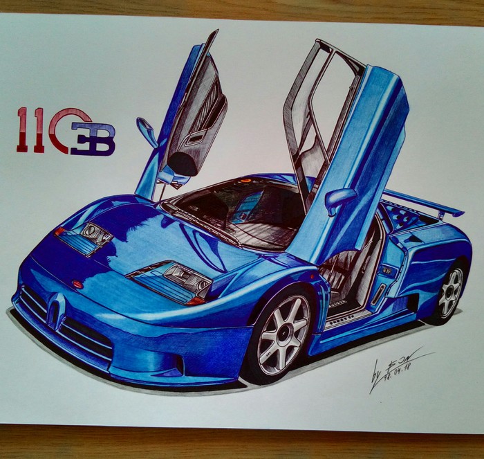 Bugatti EB 110 SS (1991-95) - My, Auto, Bugatti, , Sports car, Drawing, Art, Pencil, Pen