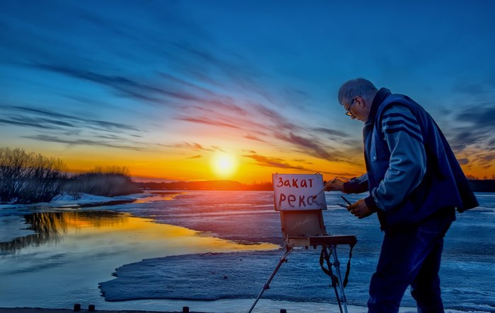 Instant artist - Artist, Sunset, River, The sun, Spring, Paints