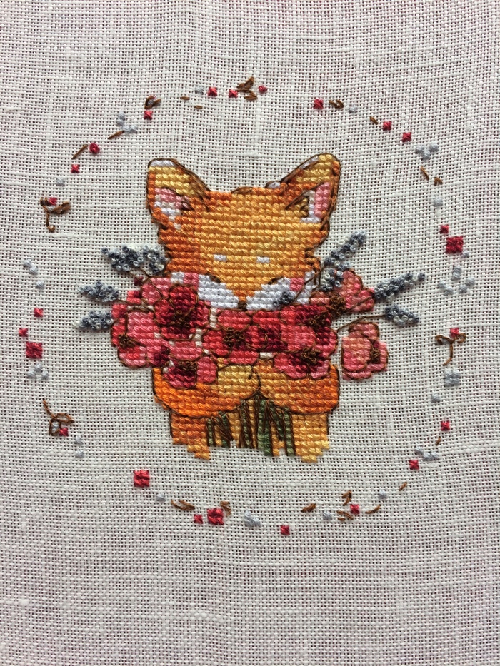 Hobby :) - My, Embroidery, Cross-stitch, , A circle, Fox, Flowers, Needlework without process, Handmade