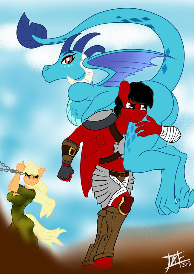 You saved the wrong princess! - My little pony, Original character, Applejack, Princess ember, Anthro