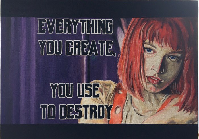 Frame from the film The Fifth Element. Dedicated to the fans. - My, Painting, Acrylic, Leela, Fifth Element, Canvas, My, Milla Jovovich