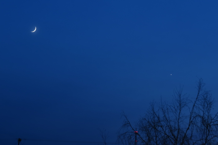 Venus and Moon - My, Venus, Planet, Astronomy, moon, Sunset, Evening, May