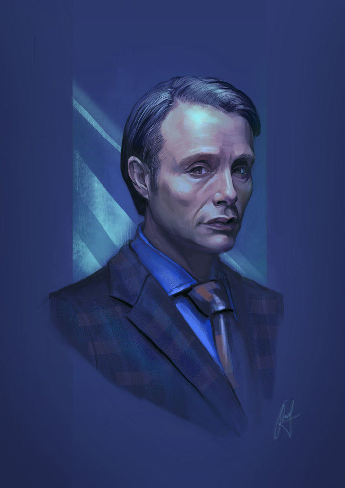Fan art on Hannibal =) - My, Photoshop, Hannibal Lecter, Portrait, Sketch, Serials, Mads Mikkelsen, Digital drawing, Drawing