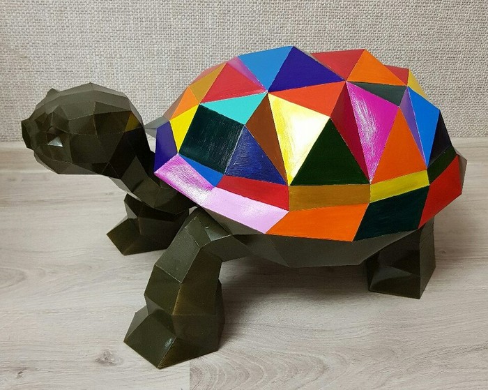 Paper art: polygonal turtle - Creation, Longpost, Papercraft, Handmade, Turtle, My