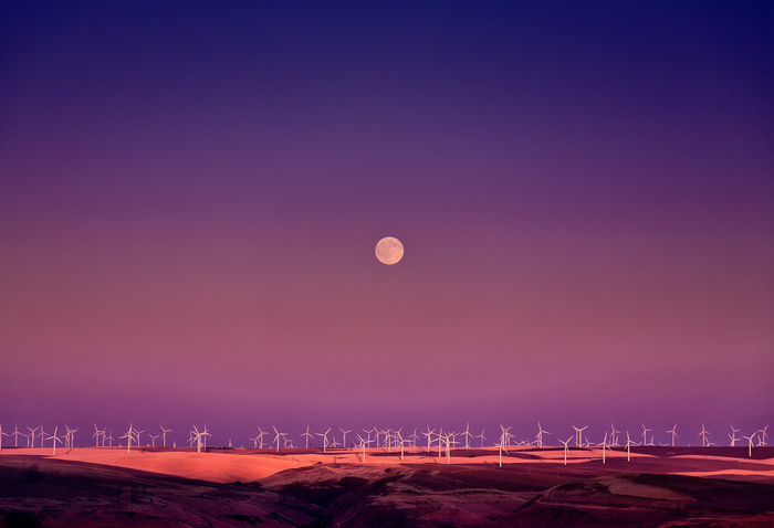 Full moon. - The photo, Landscape, moon, Windmill, Wind generator