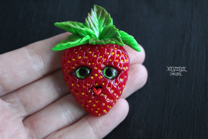 Master class on modeling GMO strawberries from polymer clay - My, Polymer clay, Needlework with process, Master Class, Strawberry, GMO, Longpost, Strawberry (plant)
