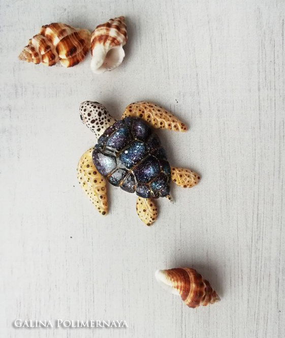 Brooch Space turtle - My, Turtle, Brooch, Space, Polymer clay, Лепка, Needlework without process, Handmade, Longpost