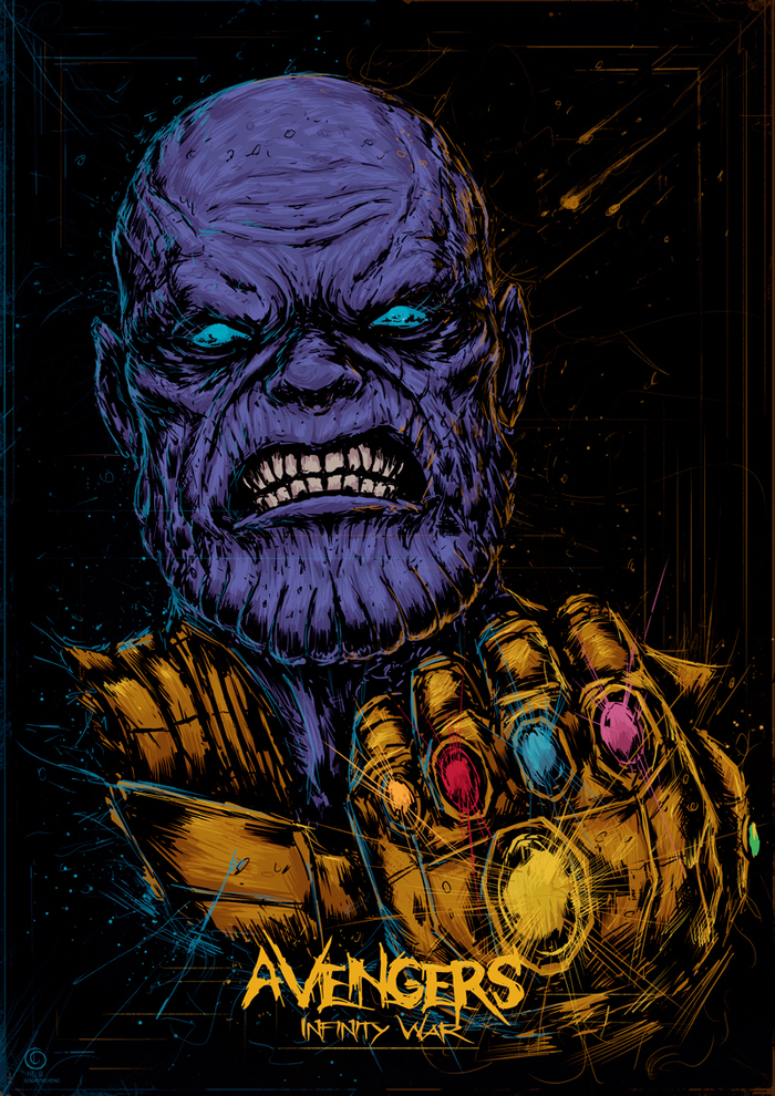 My fan post for Avengers: Infinity War - My, Thanos, Poster, Longpost, Avengers: Infinity War, Fan art, Movies, Drawing, Digital drawing, Characters (edit)