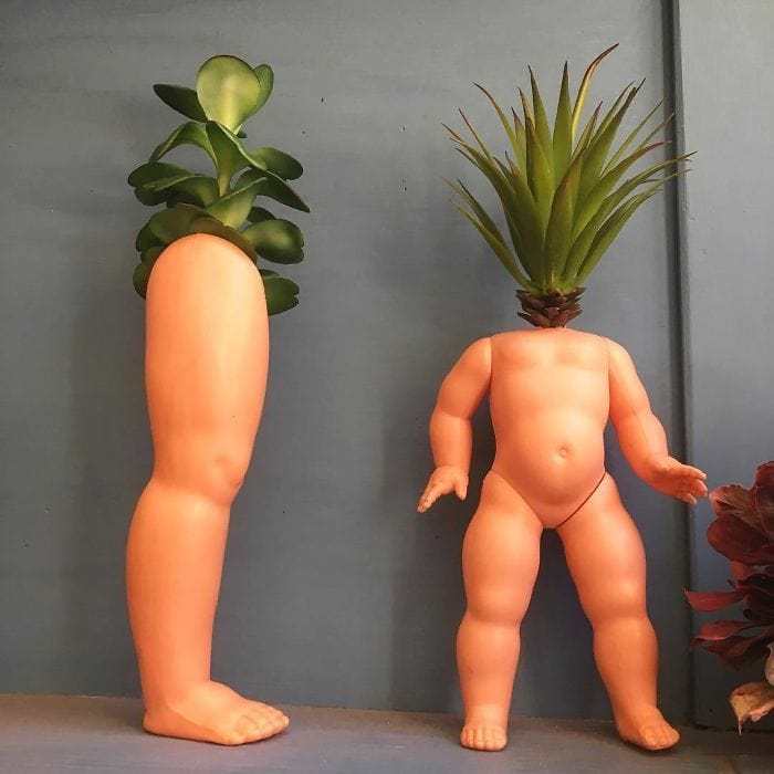 People turned old dolls into plant pots - Longpost, Flowers, Doll, Flower pot, Kripota