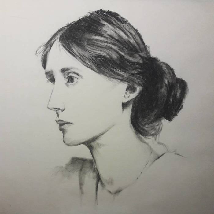 Woolf - My, Virginia Woolf, Drawing, Charcoal drawing, Black and white