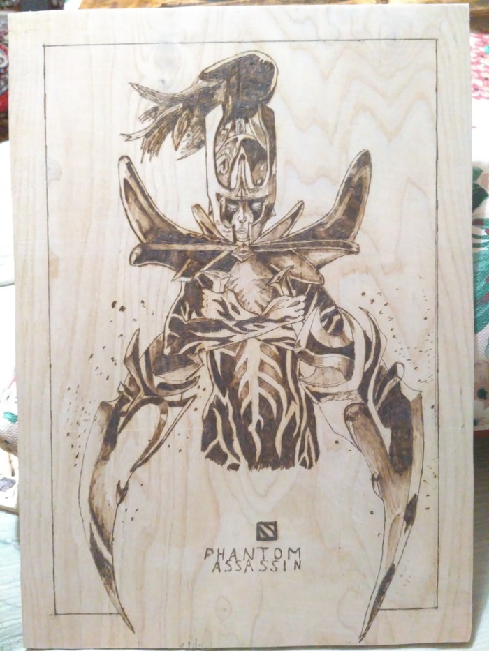 Phantom assassin - My, Dota 2, Phantom assassin, Needlework without process, Burning out, Pyrography