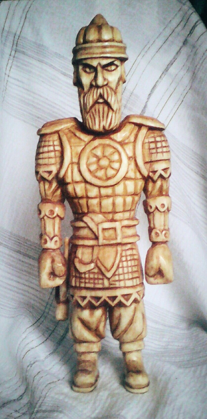 Russian VITYAZ, material wood (aspen), height 26cm. + process - My, Wood carving, Creation, Thread, Needlework with process, Slavic mythology, Longpost