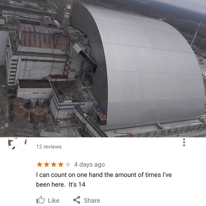 Google review of the Chernobyl sarcophagus - Chernobyl, Nuclear reactor, Sarcophagus, Review, Peaceful atom, Humor, Fingers, Translation