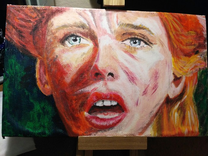 I tried to convey the emotions of Mila Jovovich with acrylic - My, Fifth Element, Acrylic, Painting, Painting, Milla Jovovich, Portrait, Actors and actresses, Girls