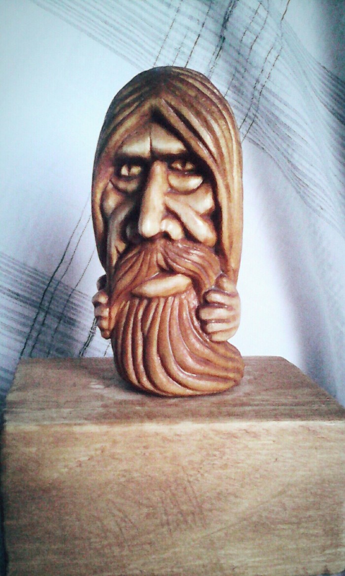 Brownie - aspen material, height 10cm. - My, Slavic mythology, Thread, Creation, Wood carving, Brownie, Longpost