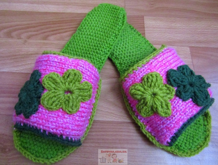 Knitting slippers with knitting needles from the remnants of yarn - My, , Slippers, With your own hands, , Master Class, Video