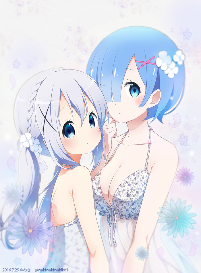 Rem and Chino Kafuu [Re:zero and GochiUsa] - Rem, , Anime, Anime art, Waifu, Re: Zero Kara, Gochuumon wa usagi desu ka?, Rem (Re: Zero Kara), Kafuu chino