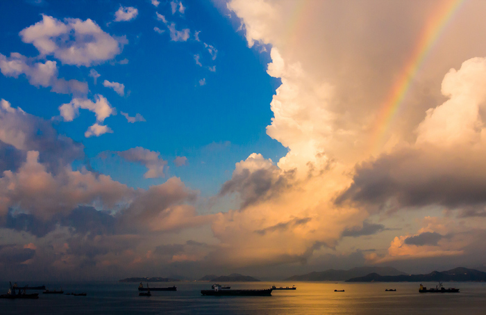 Rainbow over Hong Kong - Shower, Hong Kong, Clouds, Landscape, Rainbow, Sea, My