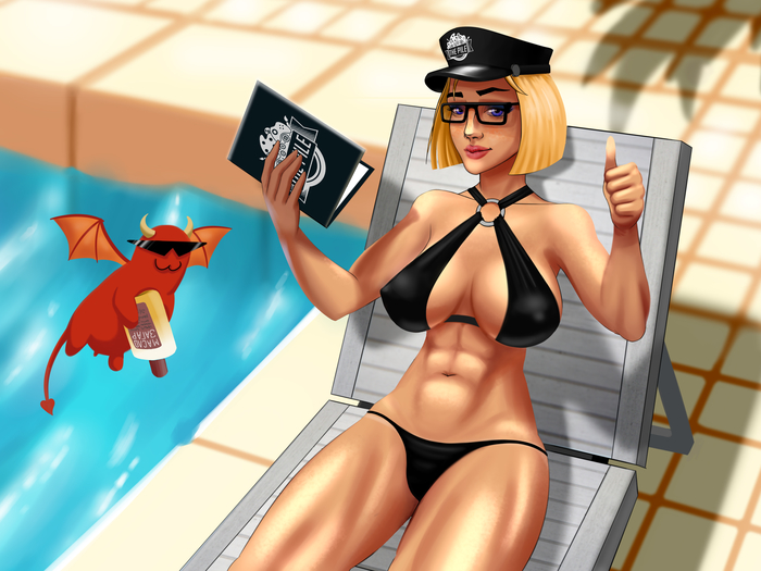 Waiting for summer - My, Art, Swimsuit, Swimming pool, Digital drawing