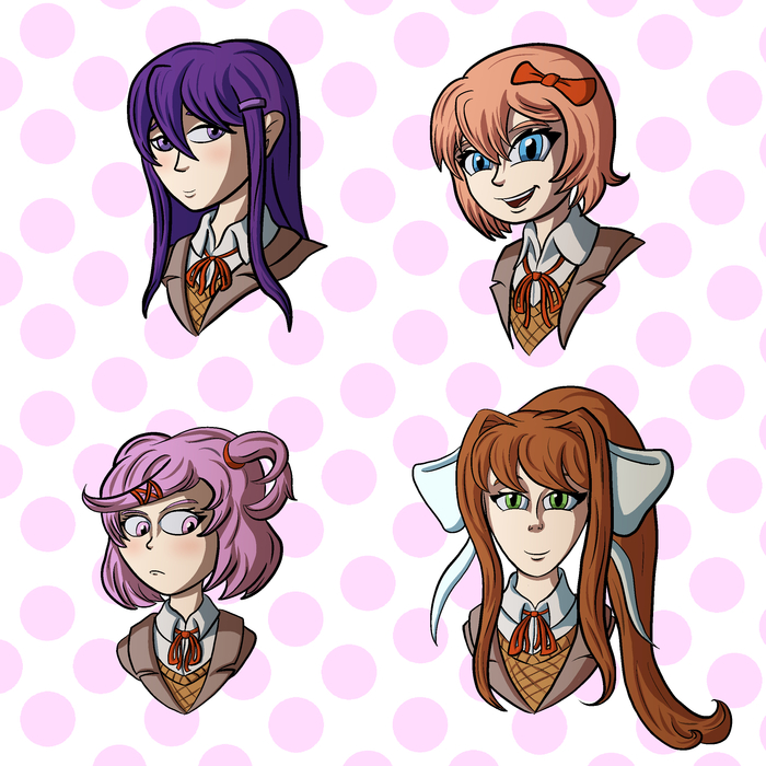 Doki Doki Literature Club - Моё, Doki Doki Literature Club, Monika, Just monika, Natsuki, Sayori, Yuri DDLC, Визуальная новелла, Не аниме