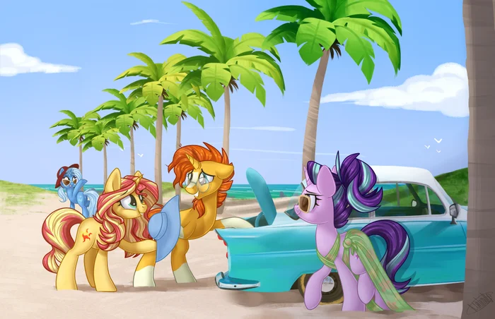 On the beach - My little pony, PonyArt, Sunburst, Trixie, Starlight Glimmer, Sunset shimmer