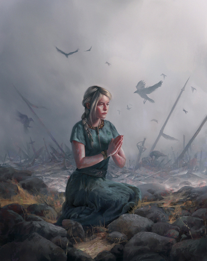 Aftermath - Art, Drawing, Girls, Prayer, Battlefield, Rene Aigner