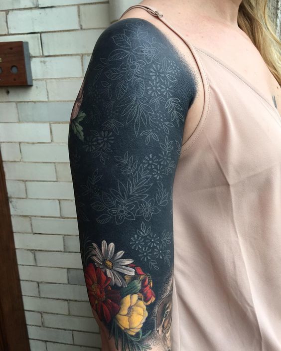 White on black - Tattoo, Blackwork, Tattoo on the arm, Graphics, Flowers