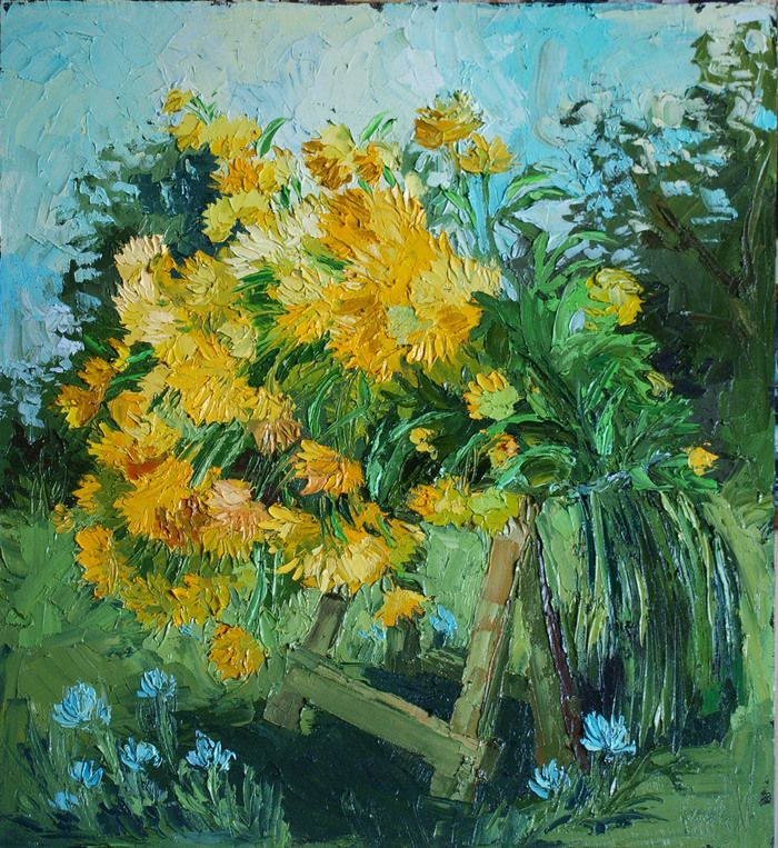 Painting intensive, day 4 - My, Painting, Flowers, Palette knife, Butter, Kai Yara, Longpost, Painting, Intensive