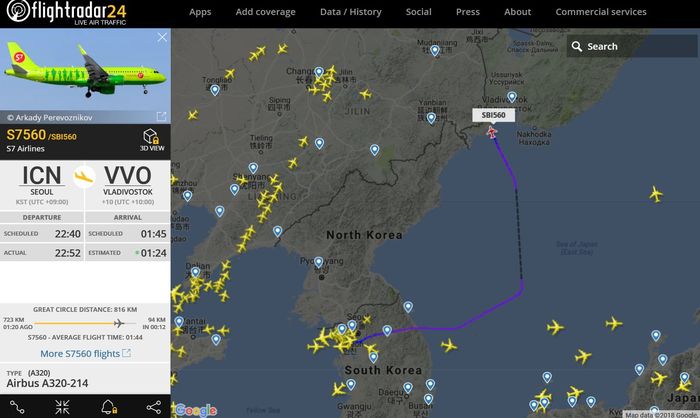 Самолёты над Северной Кореей не летают. Северная Корея, Flightradar24