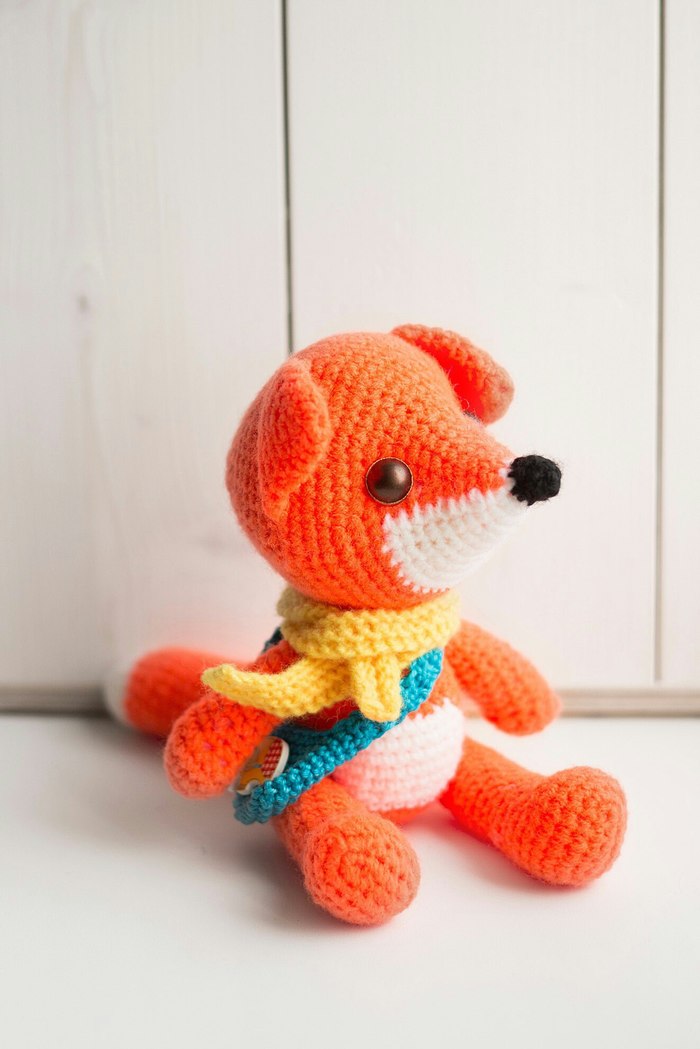 knitted chanterelle - My, Knitting, Crochet, Knitted toys, Presents, Fox