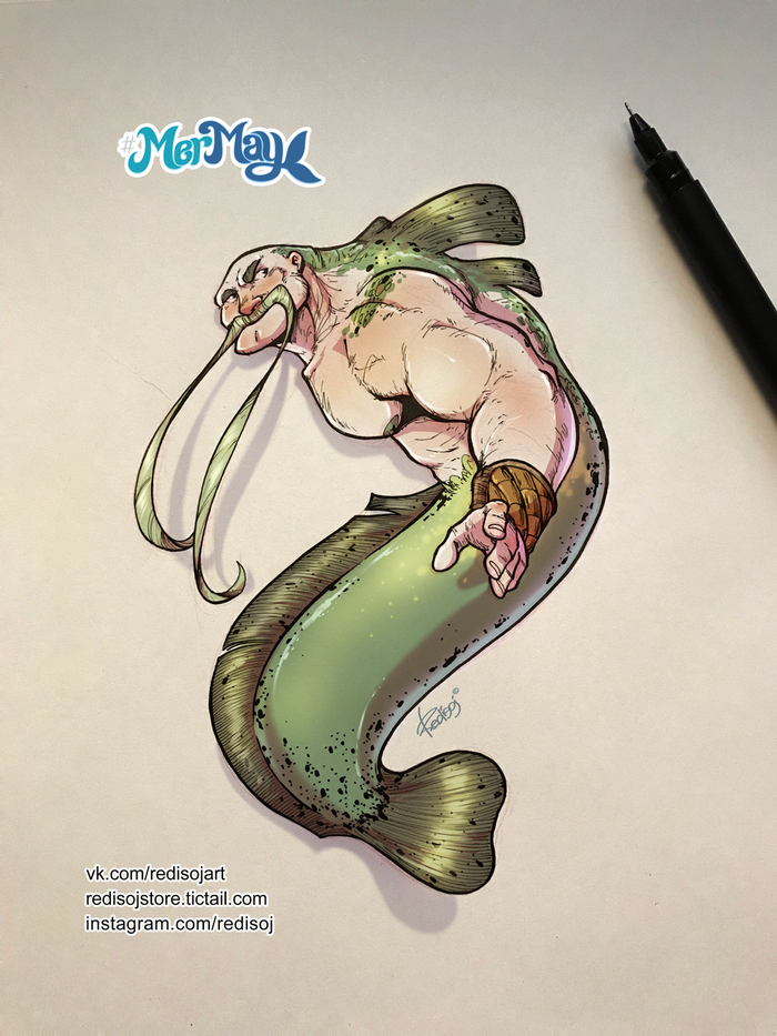 MerMay 2018 - 13 - My, Redisoj, Art, Images, Drawing, Sketch, Mermay, A fish