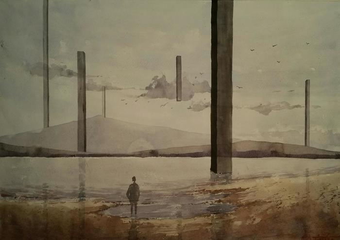 Quiet Sea (2018) Watercolor 42x60cm - My, Watercolor, Painting, Painting, Art, Art, Landscape, Inspiration, Beach