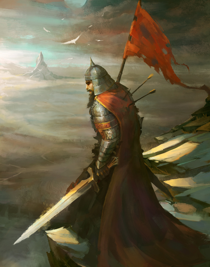 Knight - Art, Knight, Sword, Armor, Armor, Flag