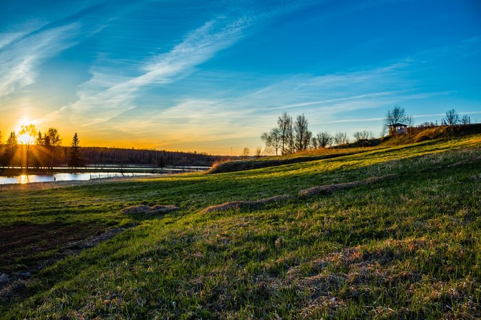 Native land in Udmurtia - My, Canon 1300d, Nature, Dog, Sunset, Longpost, Udmurtia