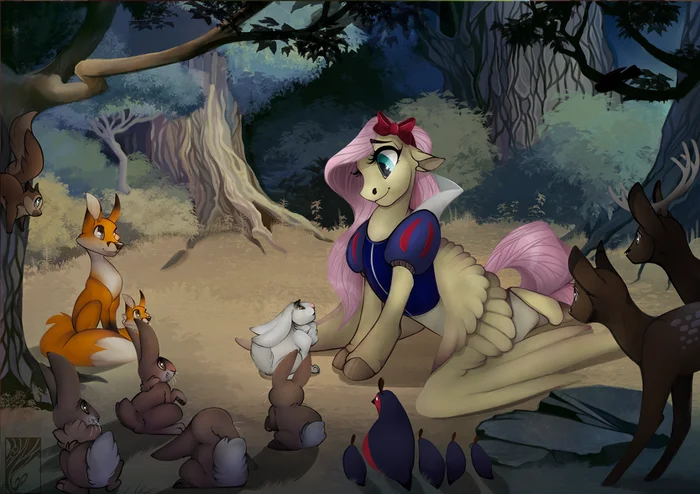 Somewhere in the forest - My little pony, PonyArt, Fluttershy, MLP crossover, Snow White