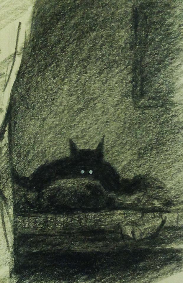 ...I'm watching you... - cat, Pencil, Shadow, Drawing, My, Animals