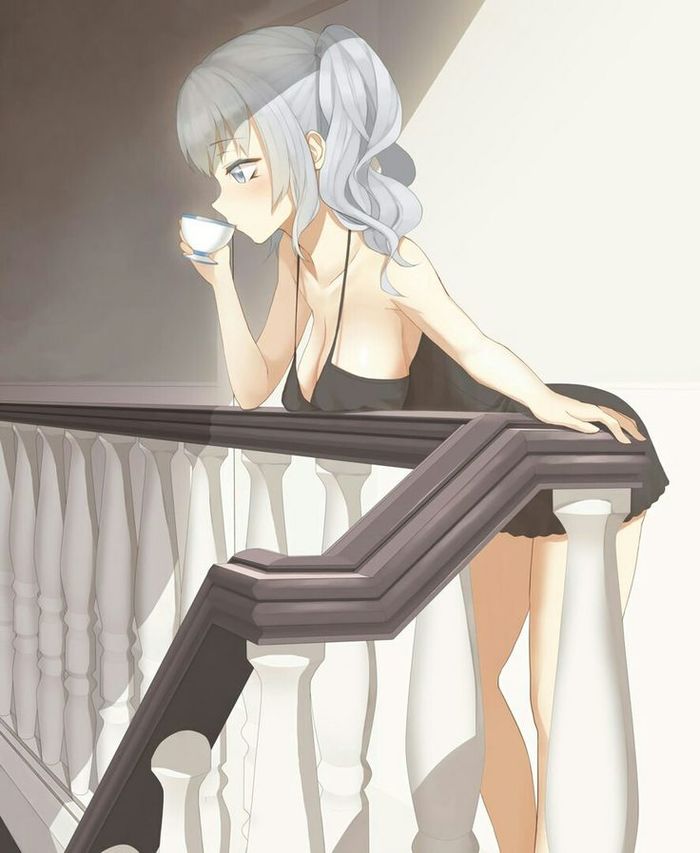 Teatime - Kantai collection, Kashima, , Anime art, Anime, Tea drinking