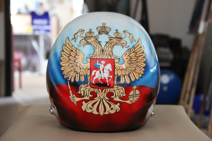 Patriotic airbrushing on the helmet. - My, Airbrushing, Painting, Helmet, Russia, Patriotism, Coat of arms, Kaliningrad, Art39inc, Longpost