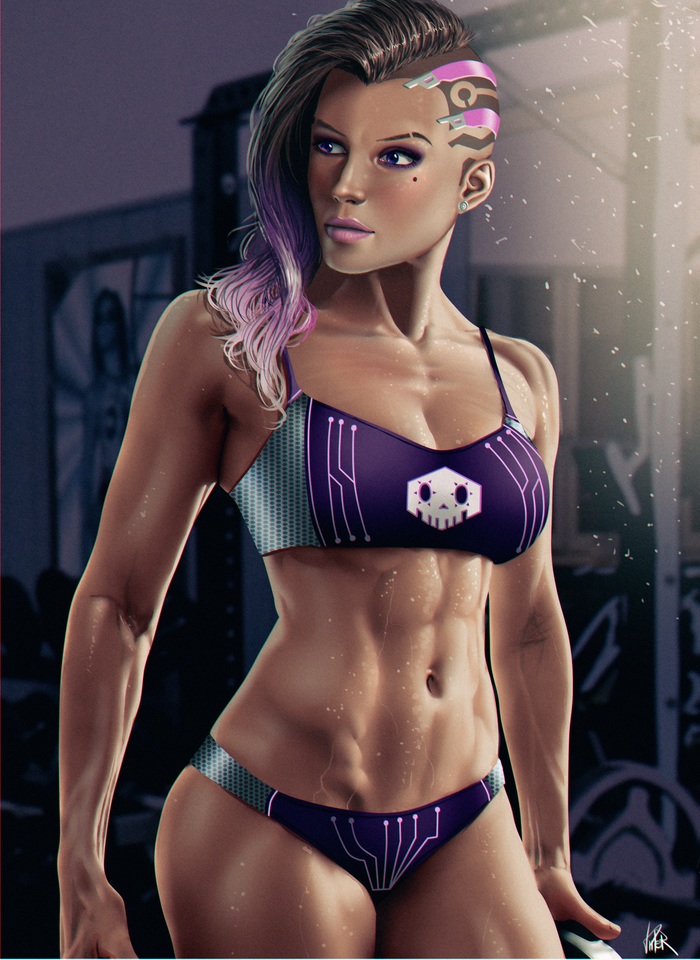 Workout Sombra - Viiperart, Art, Strong girl, Overwatch, Sombra, Sports girls, Fitonyashka