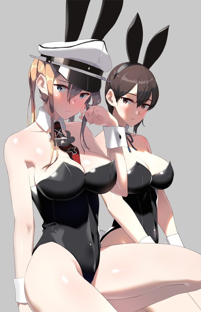 Graf Zeppelin and Kaga - NSFW, Kantai Collection, Graf Zeppelin, Kaga, Standard Carrier, Bunnysuit, Anime Art, Аниме