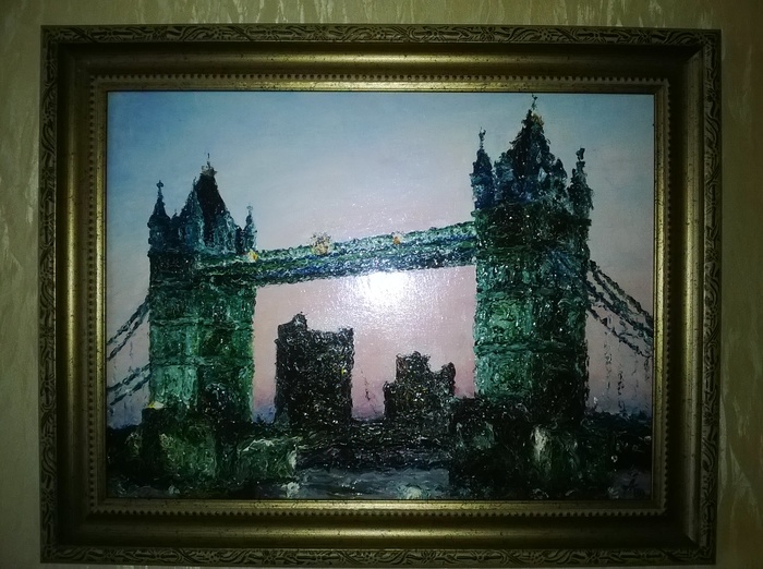 Tower Bridge (oil on canvas, palette knife) - My, Oil painting, Painting, Painting, Butter, Bridge, London