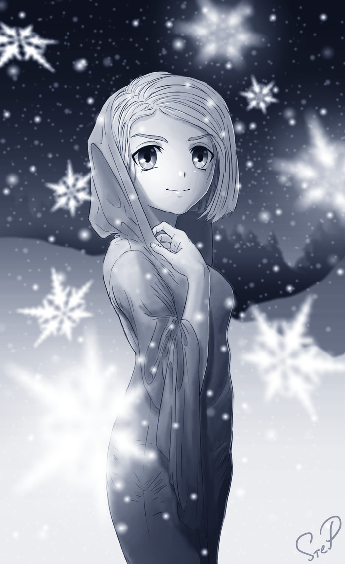 My winter girl in Clannad style) - My, Art, Anime, Clannad, Painting, Winter, Anime art, Chan