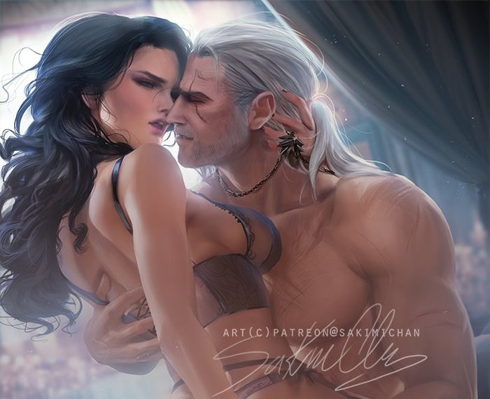 Yennefer and Geralt - NSFW, Geralt of Rivia, Yennefer, Witcher, Art, The Witcher 3: Wild Hunt, The Witcher 3: Wild Hunt, Underwear, Sideboob, Sakimichan