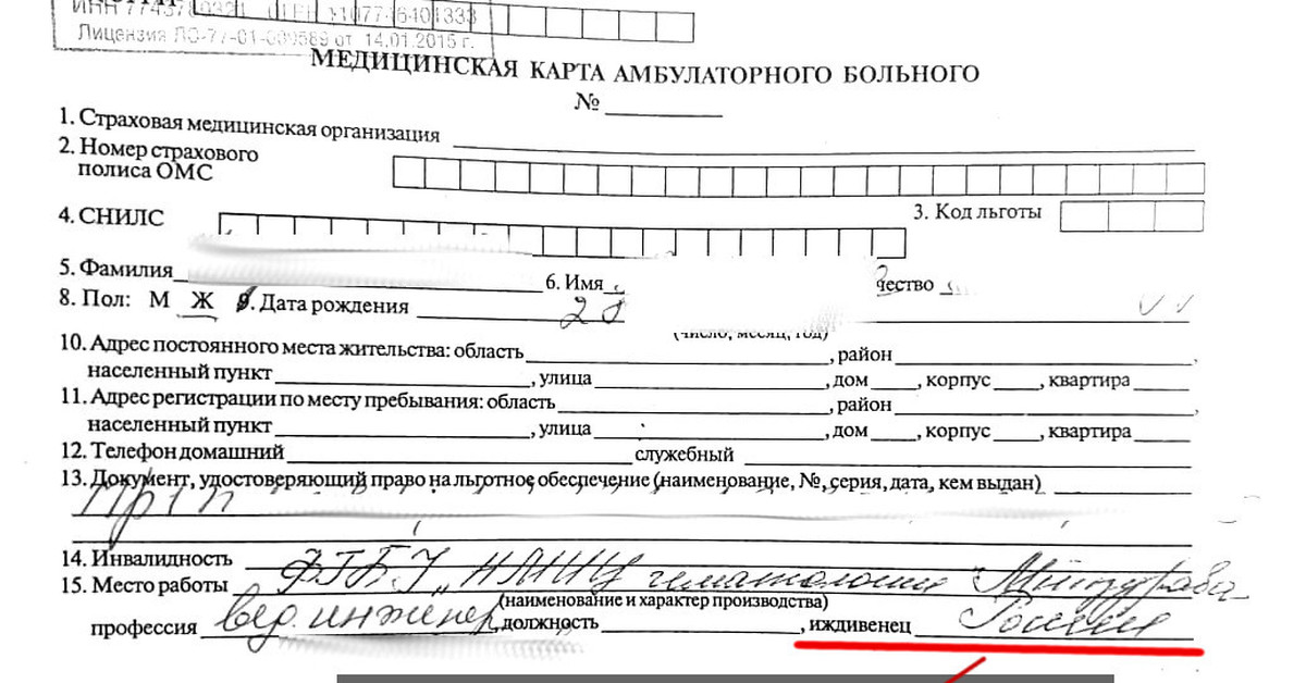 Медицинская карта пациента образец заполнения