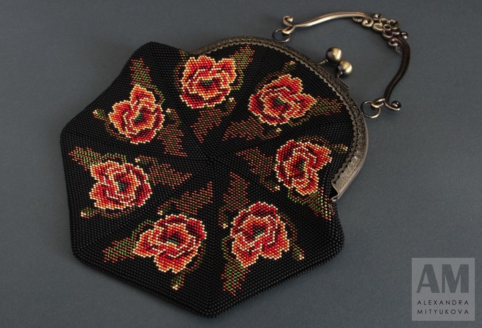 Clutch bag Stained glass poppies - My, Beads, Beadwork, Needlemen, Beaded harnesses, Longpost, Clutch, Poppies, Needlework without process, Poppy