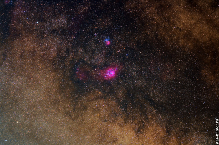 Nebulae M8 and M20 in the constellation Sagittarius, May 13, 2018 - My, Astrophoto, Astronomy, Space, Canon, Samyang, Nebula, Starhunter, Supseh